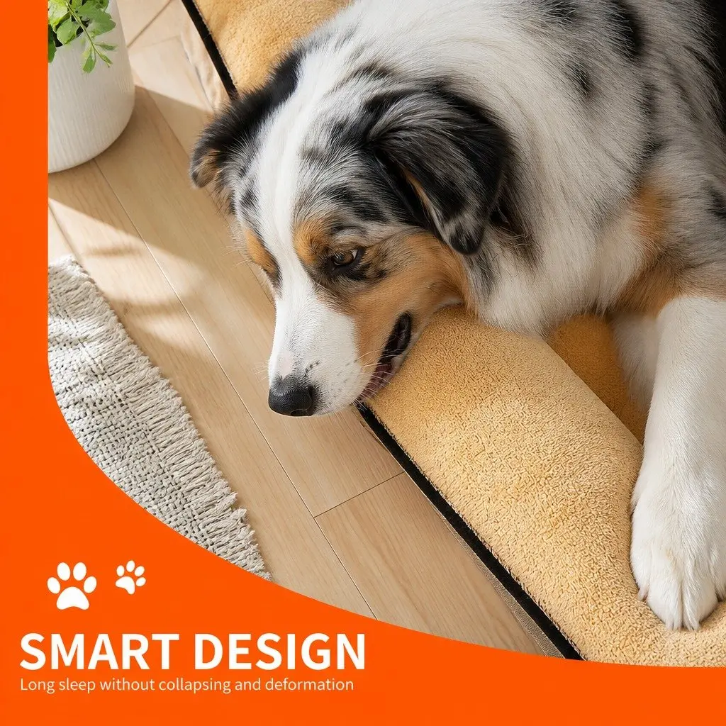 Dog Bed Thickened Sponge Cushion Large Yellow 90x70x17cm Three-Sided Support