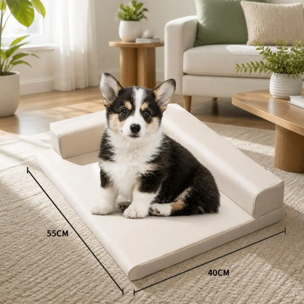 Dog Bed L-Shaped High-density Sponge 55x40cm Grey Waterproof Anti-slip