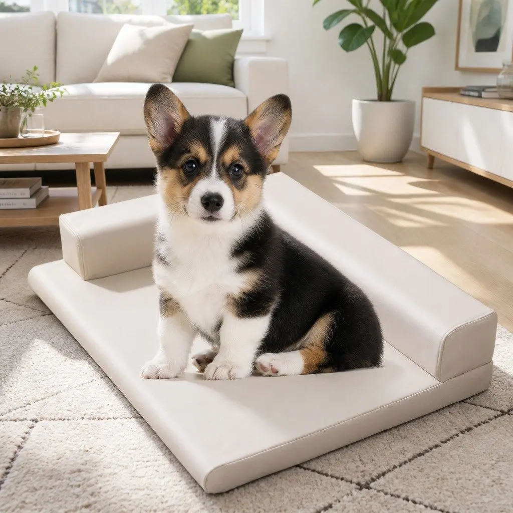Dog Bed L-Shaped High-density Sponge 55x40cm Grey Waterproof Anti-slip