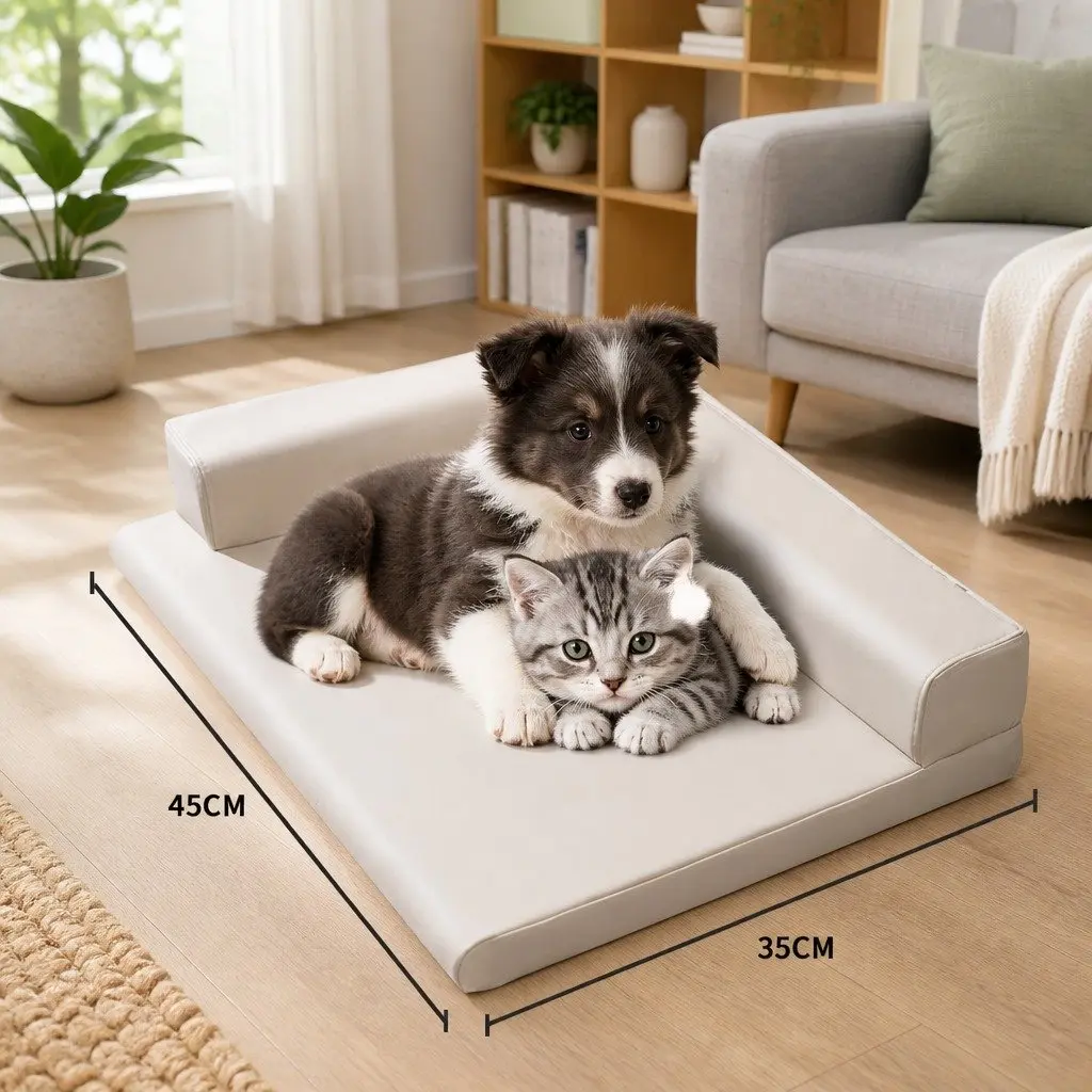 Dog Bed L-Shaped High-density Sponge 45x35cm Grey Washable Detachable Zipper Indoor Sleeping Cushion Mattress