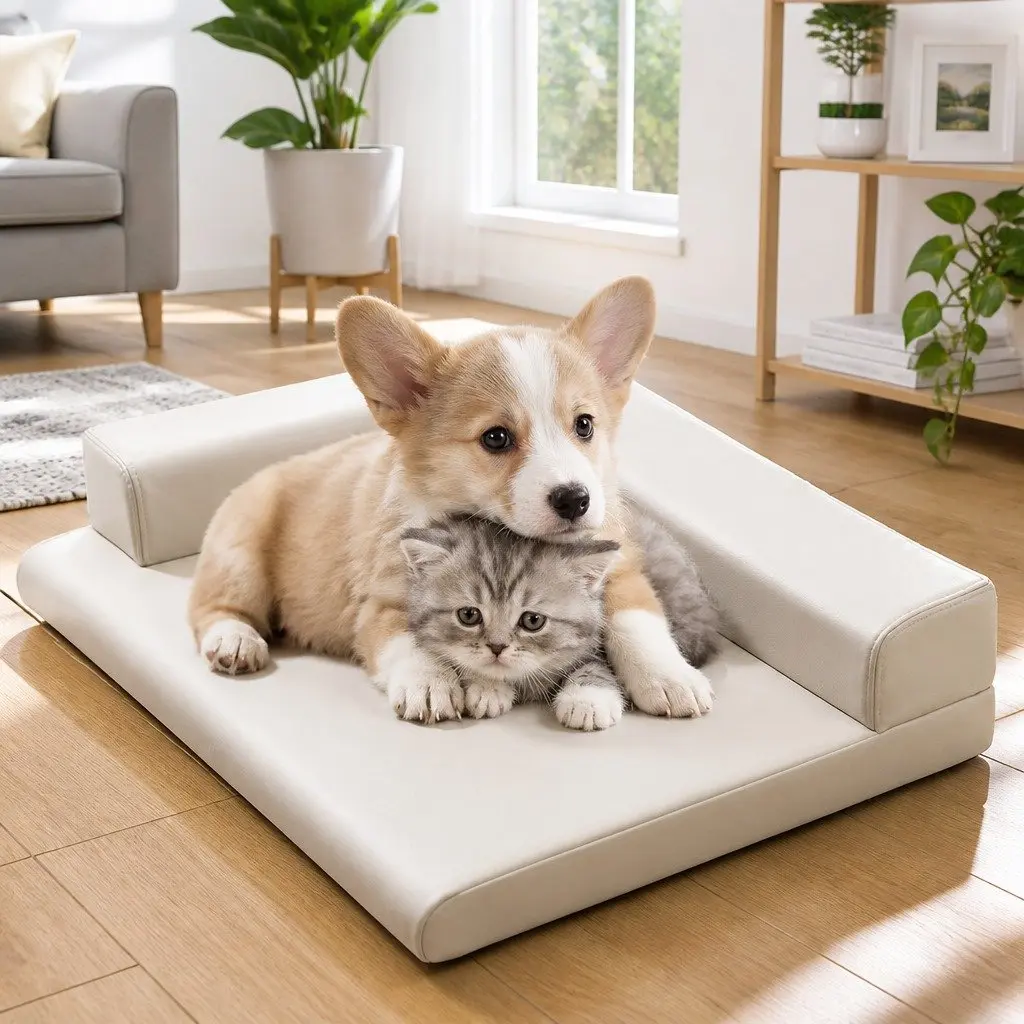 Dog Bed L-Shaped High-density Sponge 45x35cm Grey Washable Detachable Zipper Indoor Sleeping Cushion Mattress