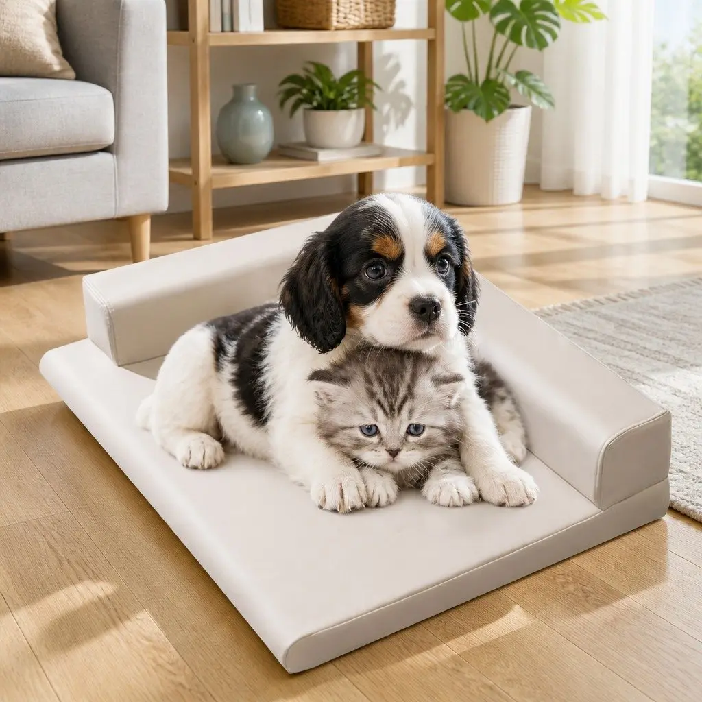 Dog Bed L-Shaped High-density Sponge 45x35cm Grey Washable Detachable Zipper Indoor Sleeping Cushion Mattress