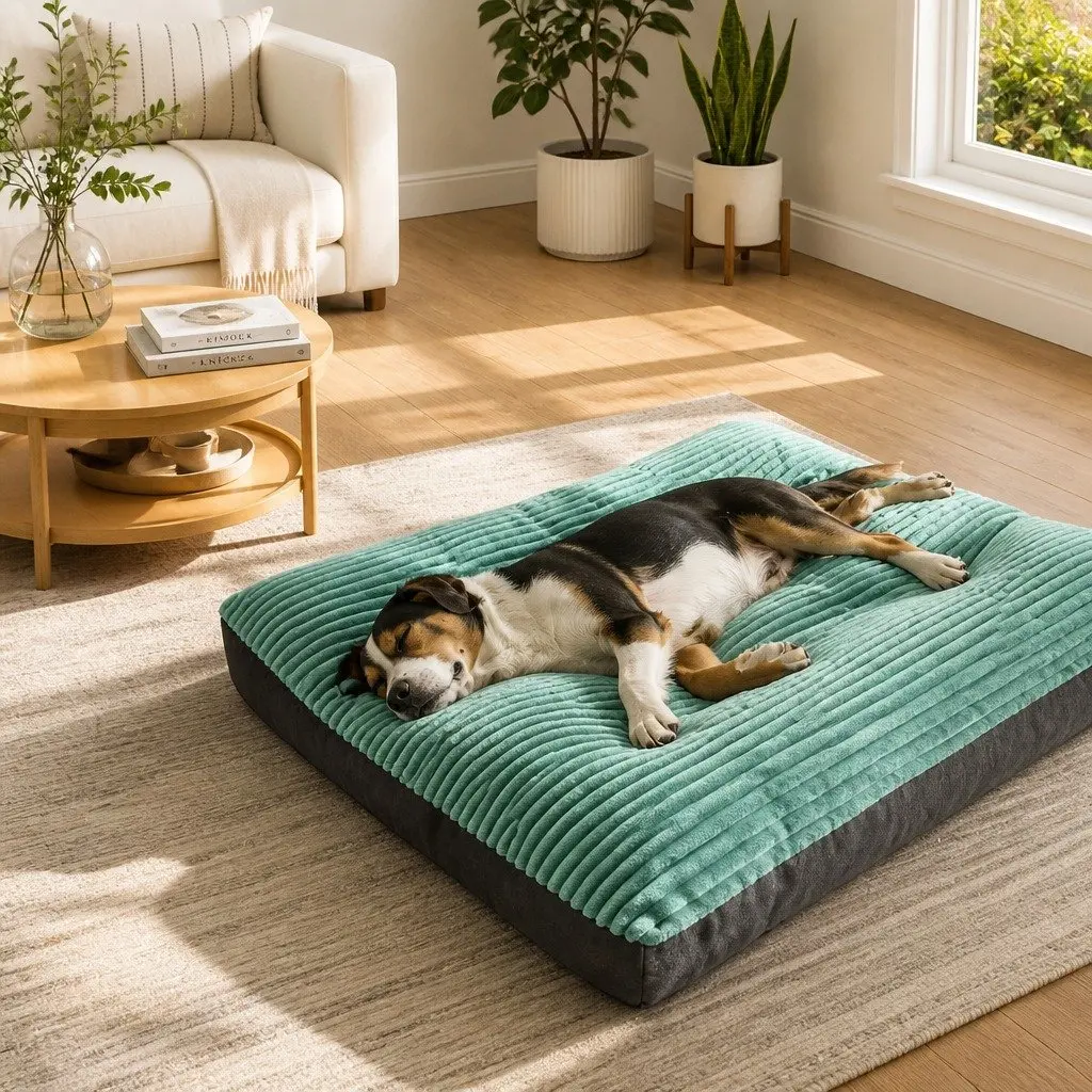 Pet Bed Mat Striped Velvet 100x75x7cm Green