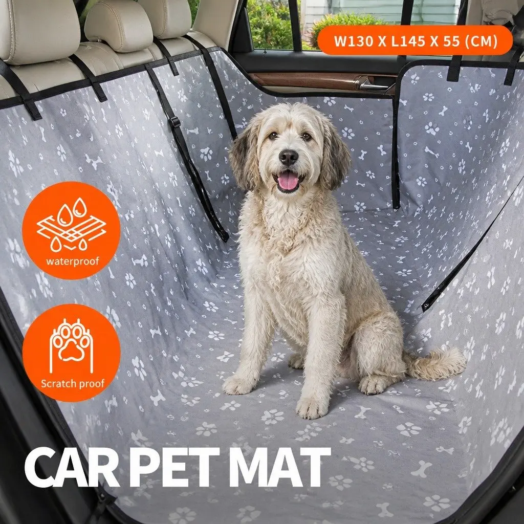 Dog Car Seat Cover Waterproof Oxford Cloth 130 x 145 x 55cm Grey Paw Print