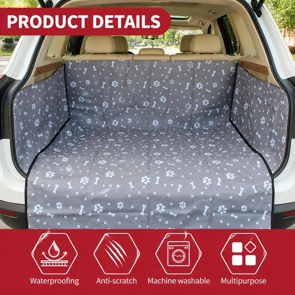 Dog Car Seat Cover Waterproof Oxford Fabric Grey 155x105cm Non-Slip Protector