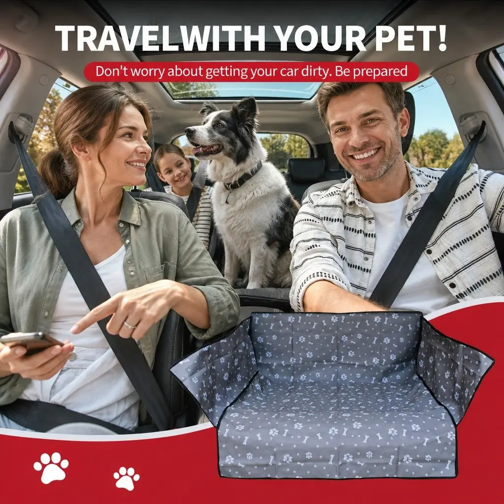 Dog Car Seat Cover Waterproof Oxford Fabric Grey 155x105cm Non-Slip Protector