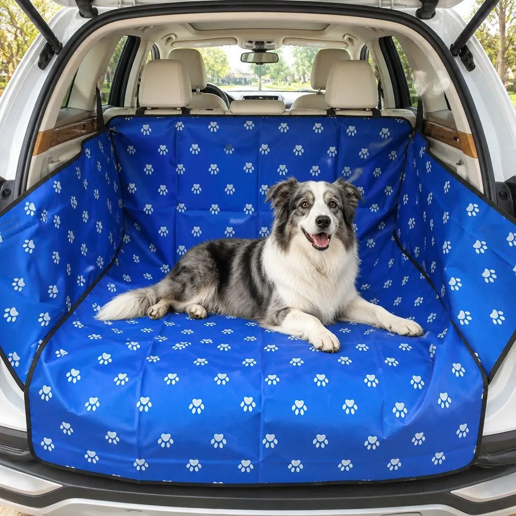 Pet Car Seat Cover Hammock Waterproof Oxford Fabric 155x105cm Blue Footprints