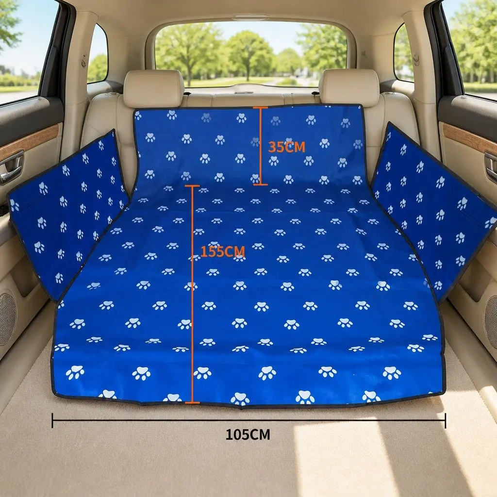 Pet Car Seat Cover Hammock Waterproof Oxford Fabric 155x105cm Blue Footprints