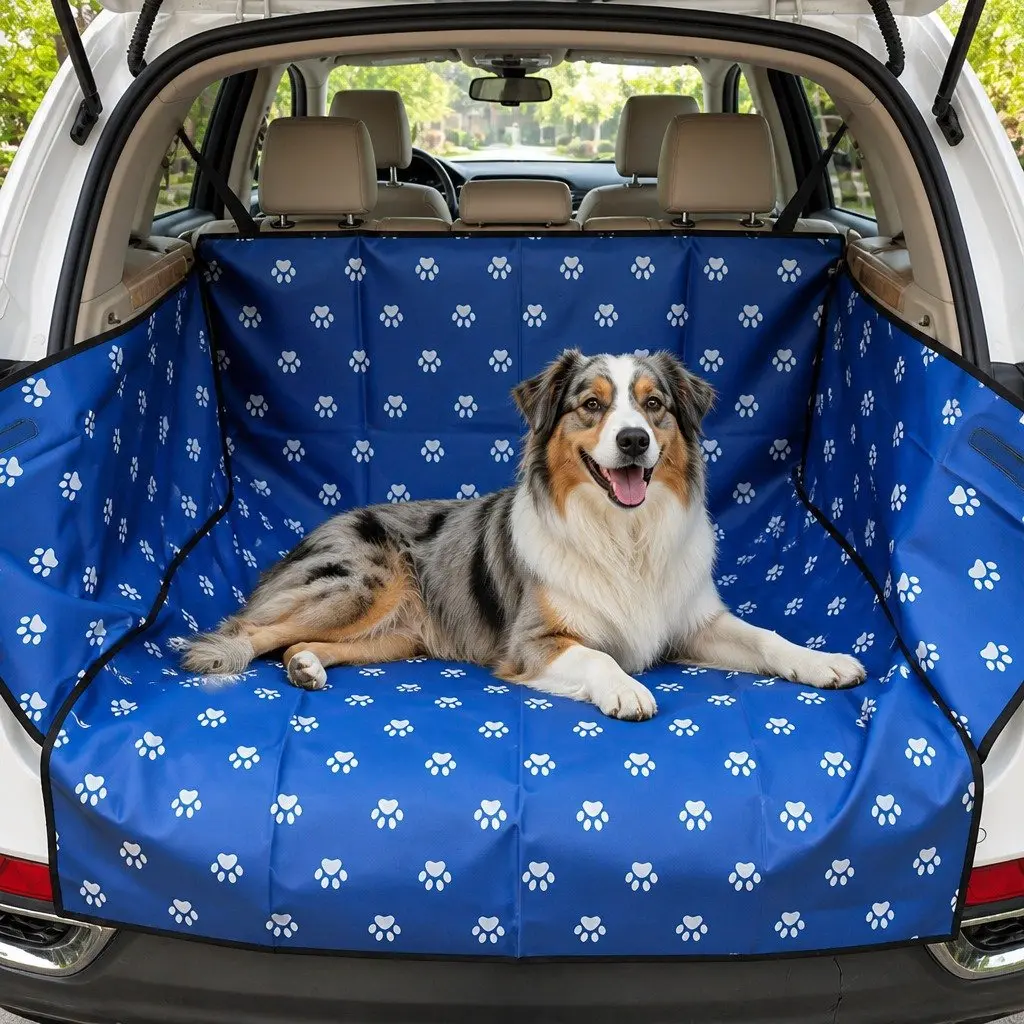 Pet Car Seat Cover Hammock Waterproof Oxford Fabric 155x105cm Blue Footprints