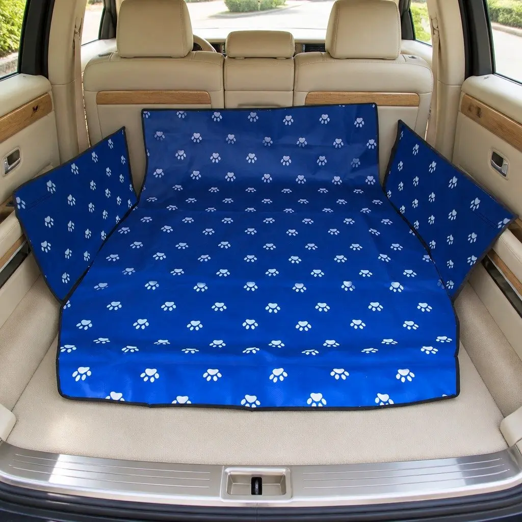 Pet Car Seat Cover Hammock Waterproof Oxford Fabric 155x105cm Blue Footprints