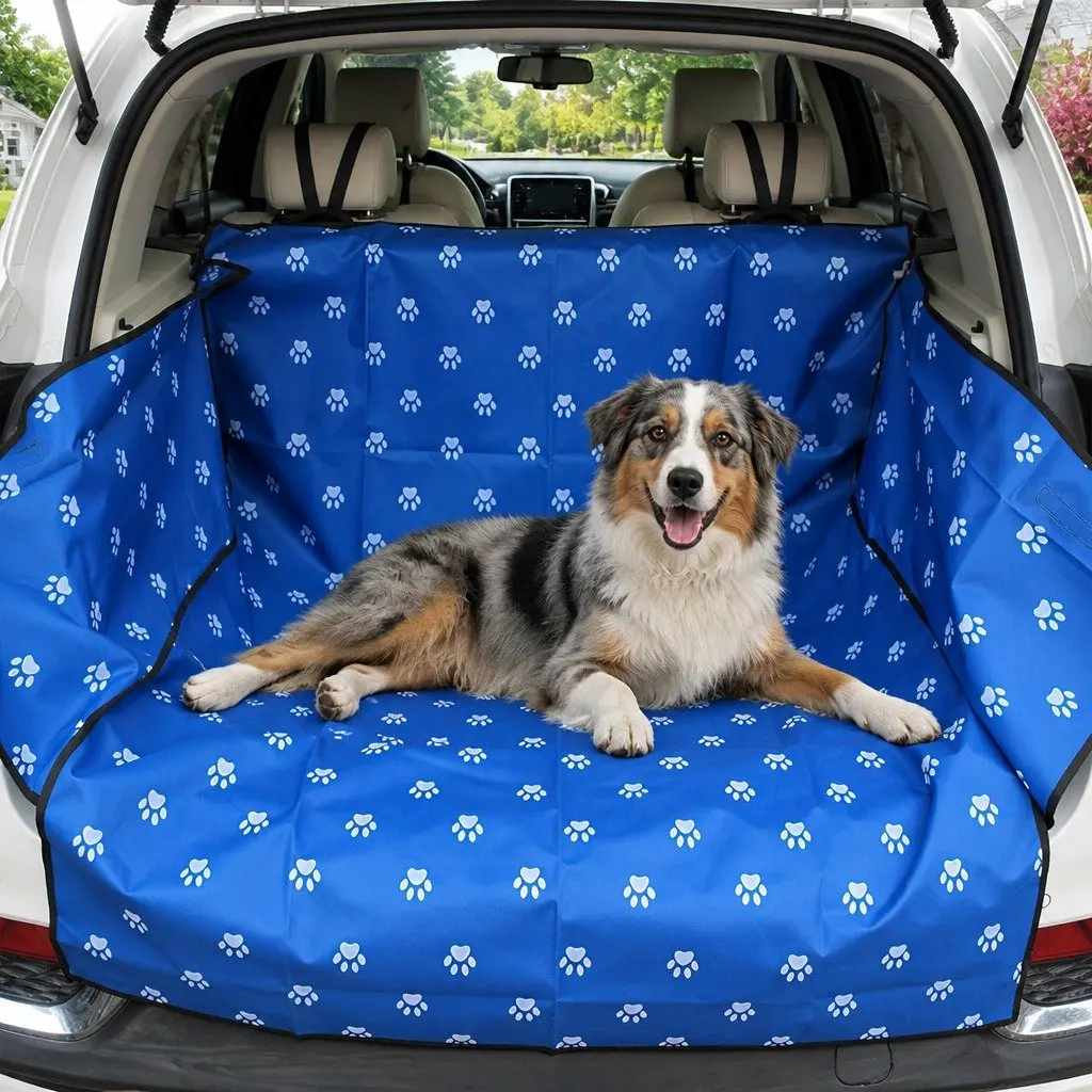 Pet Car Seat Cover Hammock Waterproof Oxford Fabric 155x105cm Blue Footprints