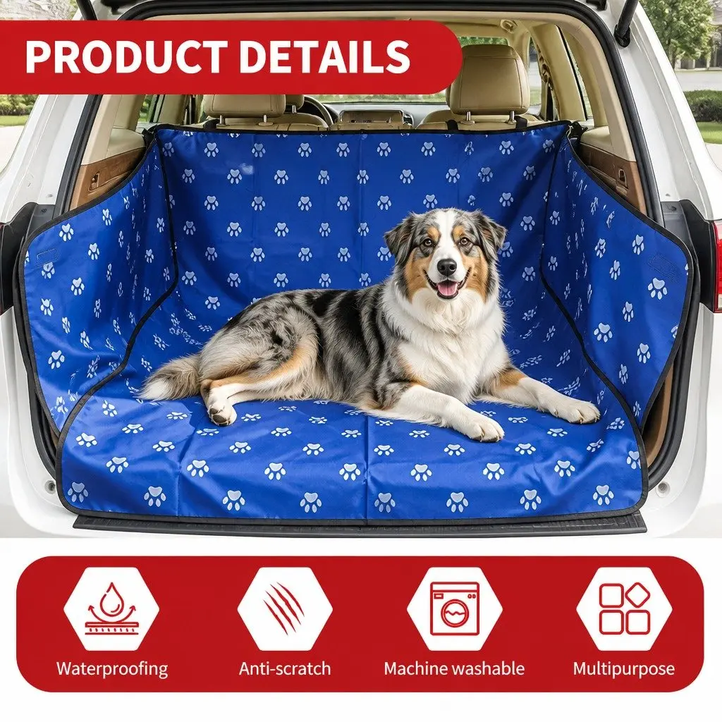 Pet Car Seat Cover Hammock Waterproof Oxford Fabric 155x105cm Blue Footprints