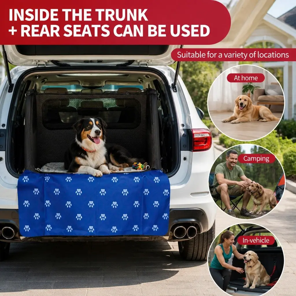 Pet Car Seat Cover Hammock Waterproof Oxford Fabric 155x105cm Blue Footprints