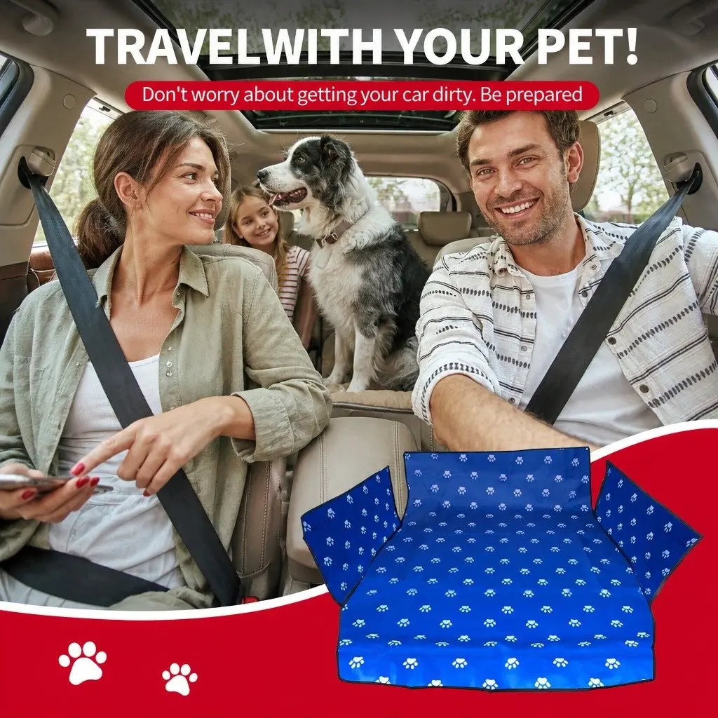 Pet Car Seat Cover Hammock Waterproof Oxford Fabric 155x105cm Blue Footprints