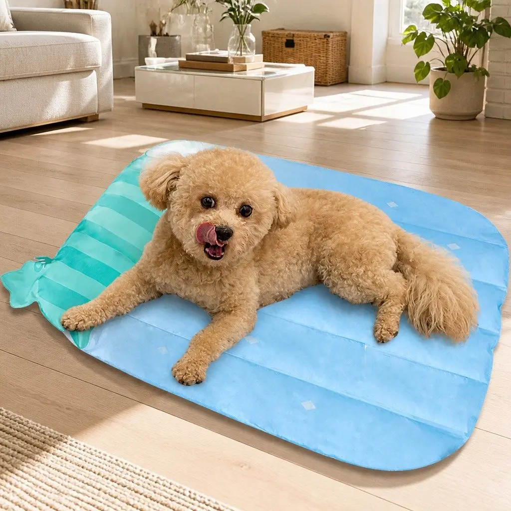 Pet Cooling Mat SAP Gel Waterproof Fabric 66x58cm Watermelon Stripes