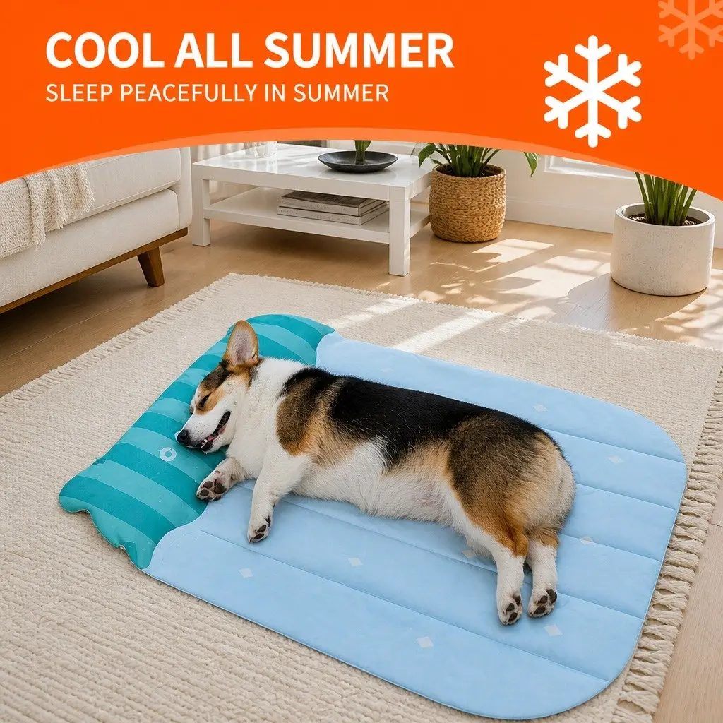 Pet Cooling Mat SAP Gel Waterproof Fabric 66x58cm Watermelon Stripes