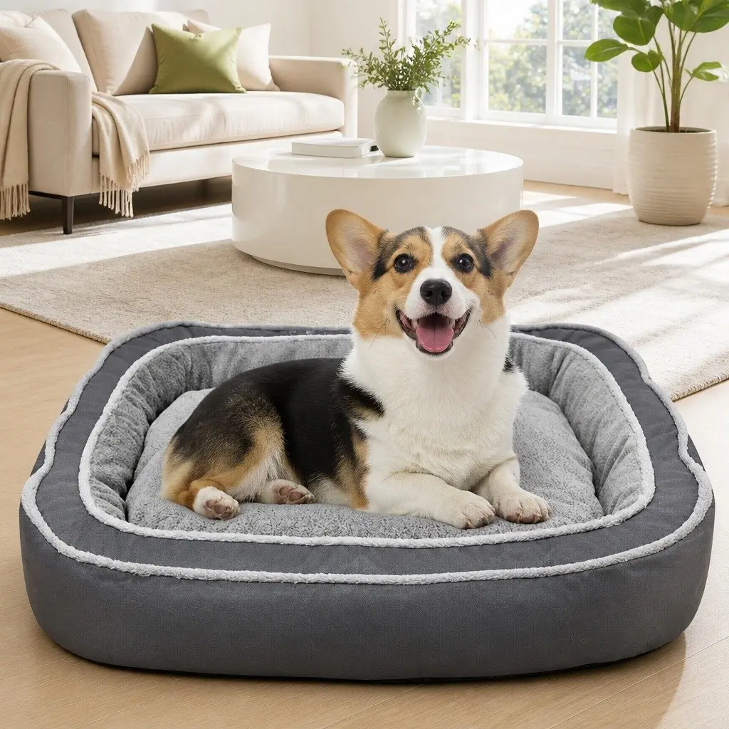 Oval Pet Bed Cotton 75x60x19cm Blue