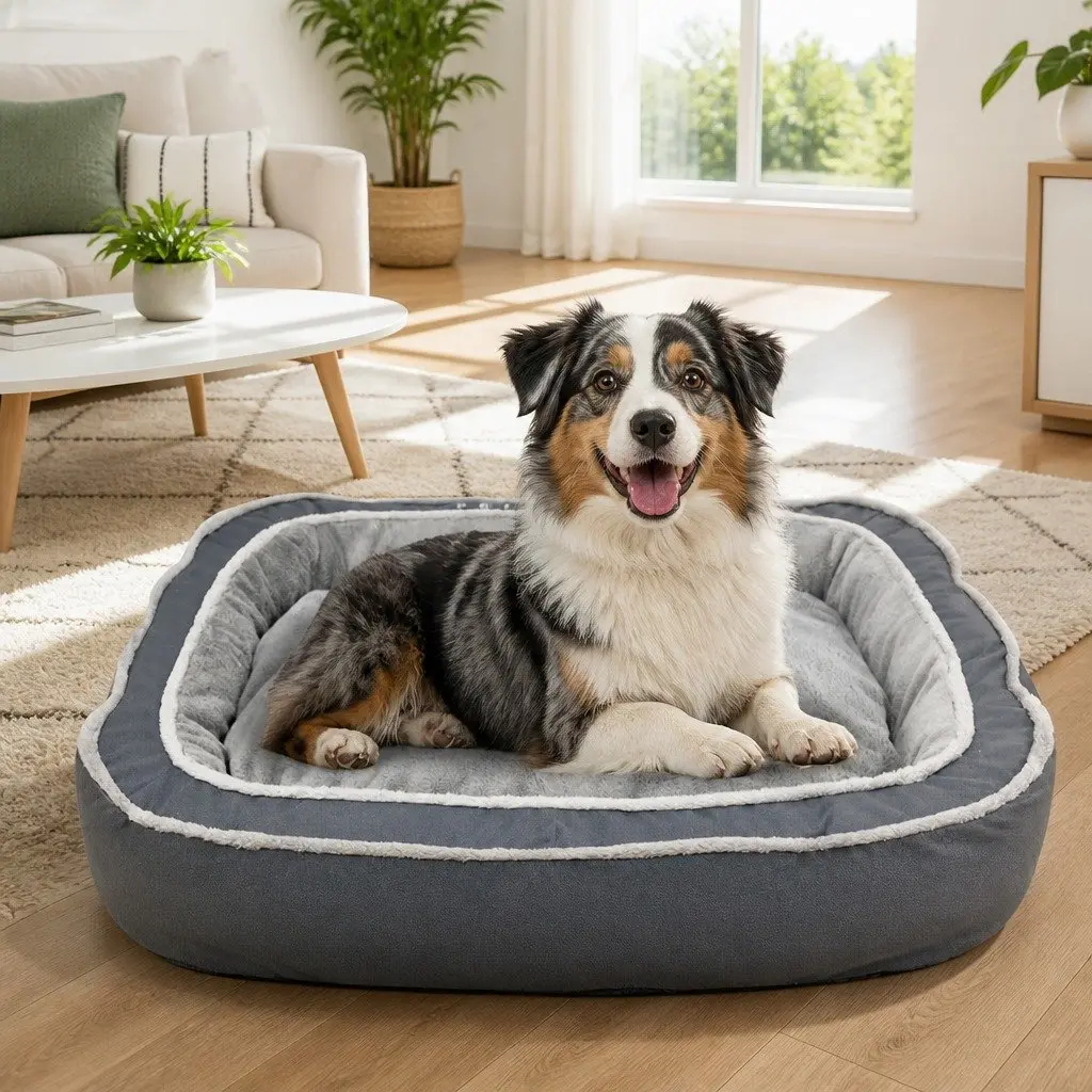 Oval Pet Bed Cotton 75x60x19cm Blue