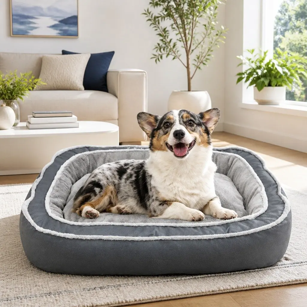Oval Pet Bed Cotton 75x60x19cm Blue