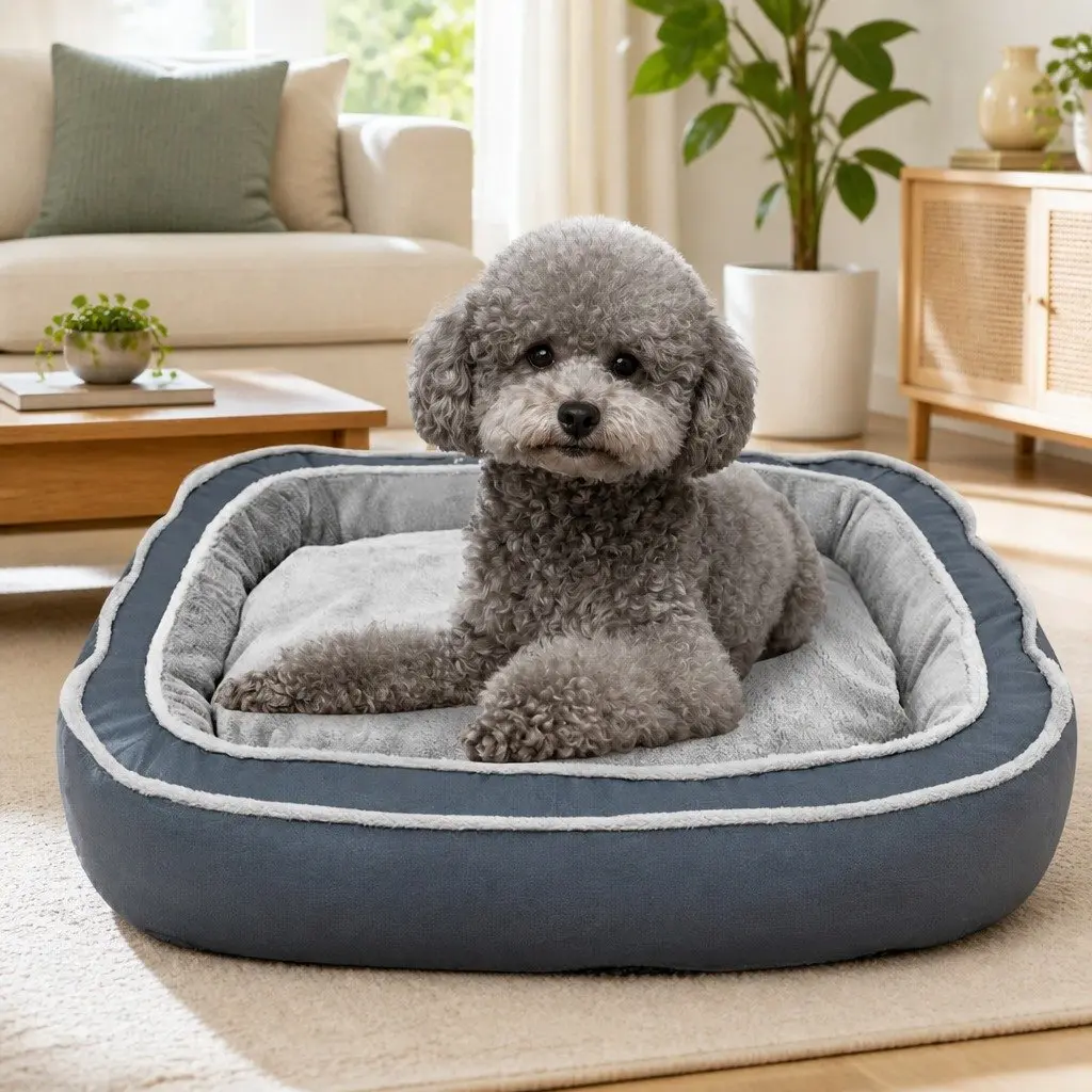 Oval Pet Bed Cotton 60x50x17cm Blue