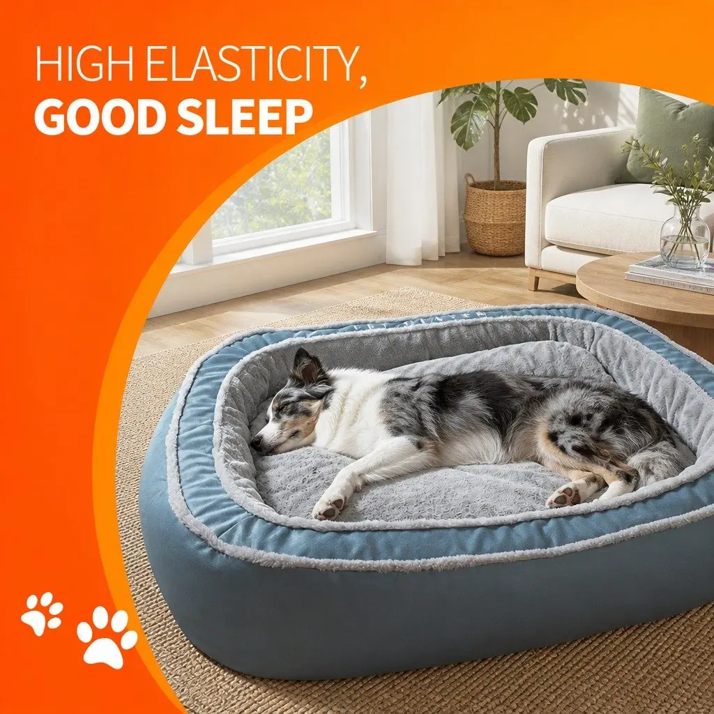 Oval Pet Bed Cotton 60x50x17cm Blue