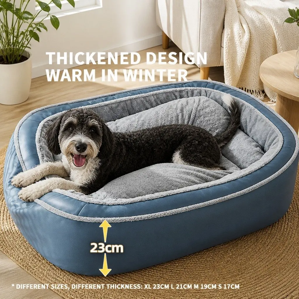 Oval Pet Bed Cotton 60x50x17cm Blue