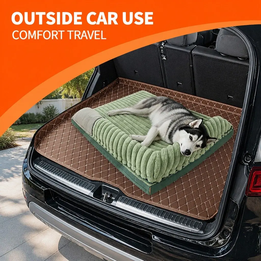 Striped Velvet Dog Bed Reversible Design Green Washable Pet Sleeping Mat Cushion