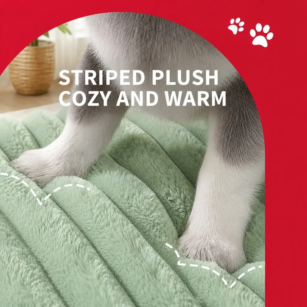 Dog Bed Velvet Green Striped 120x90x15.5cm Removable Washable Reversible Pet Cushion