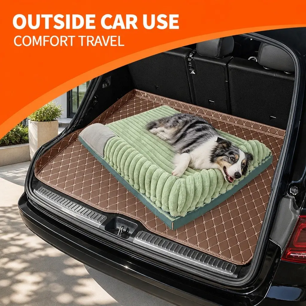 Dog Bed Velvet Green Striped 120x90x15.5cm Removable Washable Reversible Pet Cushion
