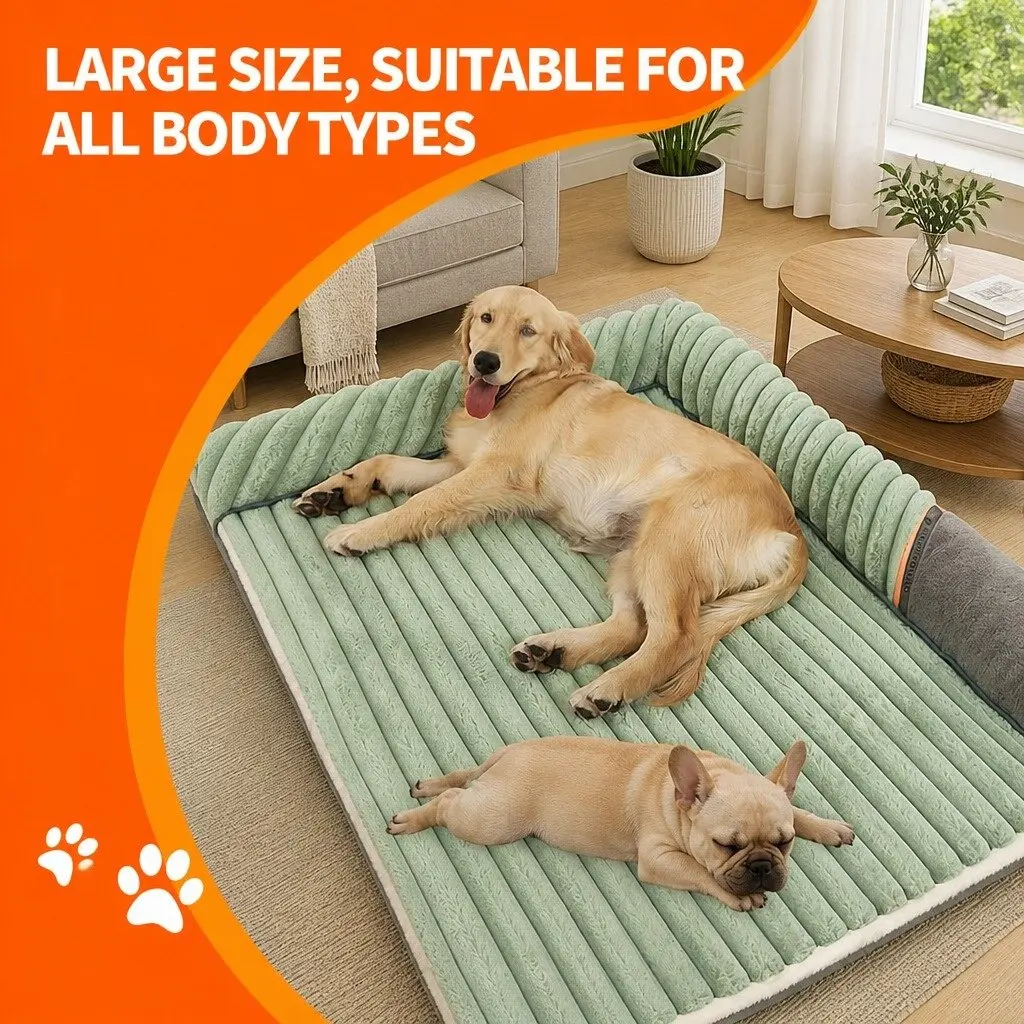 Dual-Sided Detachable Dog Bed Velvet 80x60cm Washable Thick Sponge Cushion Green