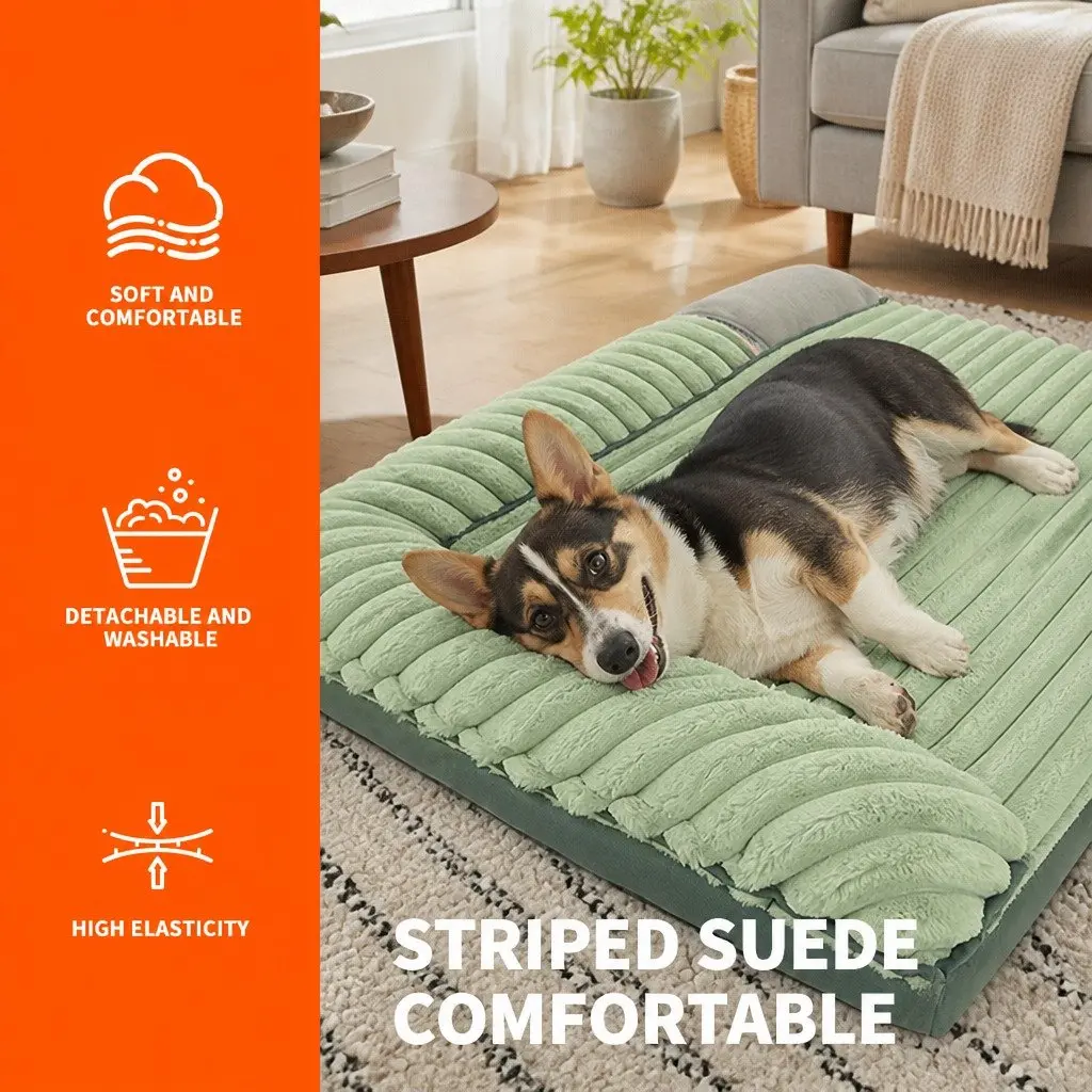 Dual-Sided Detachable Dog Bed Velvet 80x60cm Washable Thick Sponge Cushion Green
