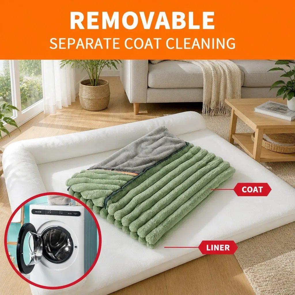 Dual-Sided Detachable Dog Bed Velvet 80x60cm Washable Thick Sponge Cushion Green
