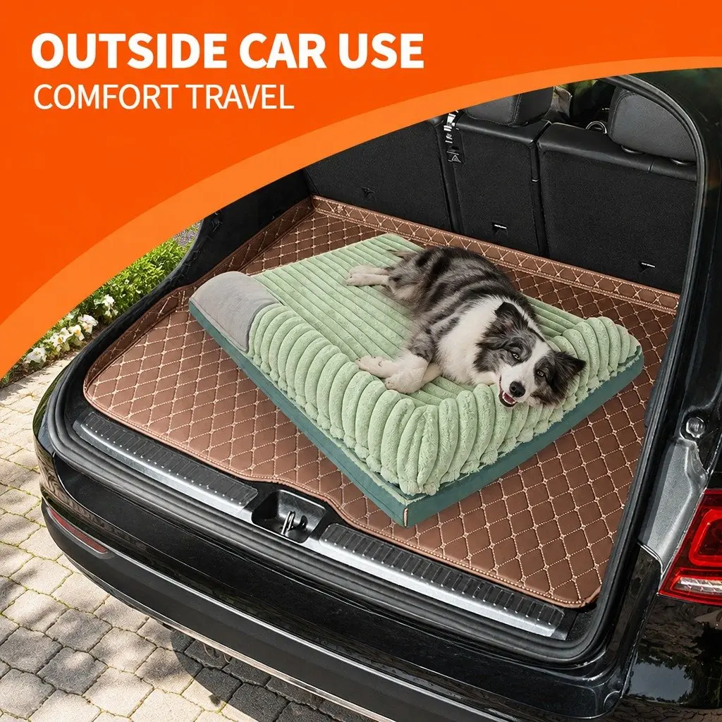 Striped Velvet Dog Bed Detachable Washable Reversible Dual-Sided Green Pet