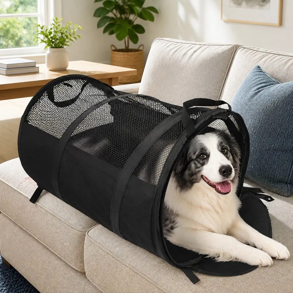 Pet Carrier Bag Portable Foldable Oxford Cloth 123x58x58cm Black