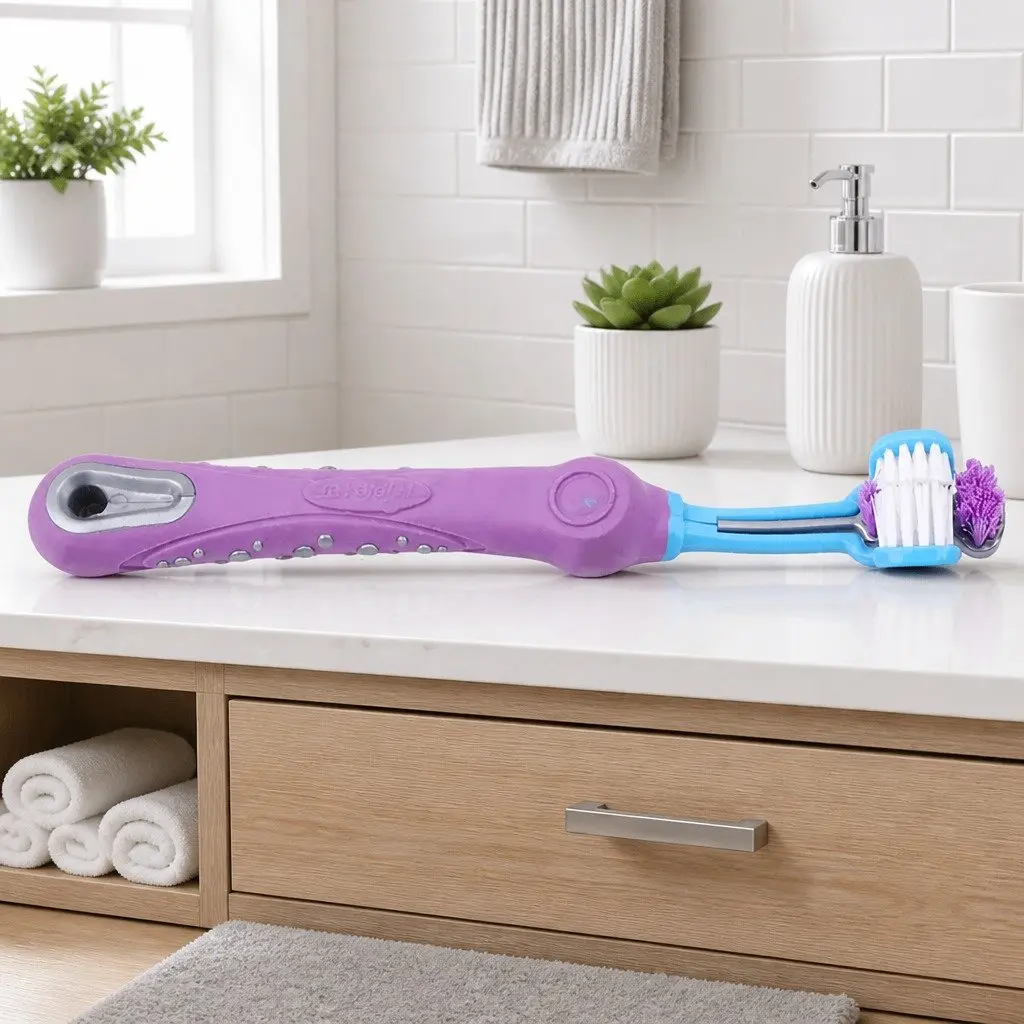 Multi-Angle Pet Toothbrush Three-Head Purple 17cm for Dogs Cats Teeth Cleaning Oral Care Tool
