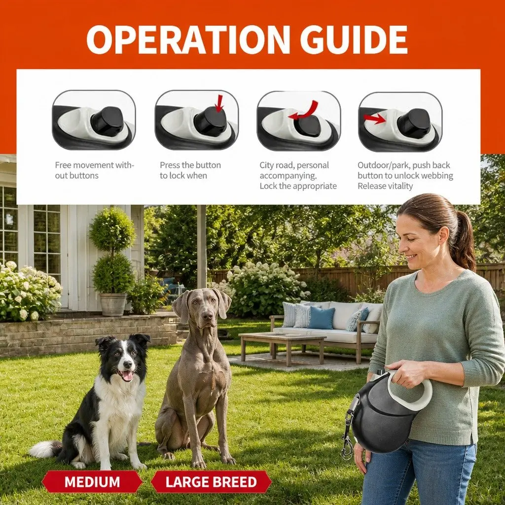 Dog Traction Belt Automatic Retractable 8M Nylon Rope Black