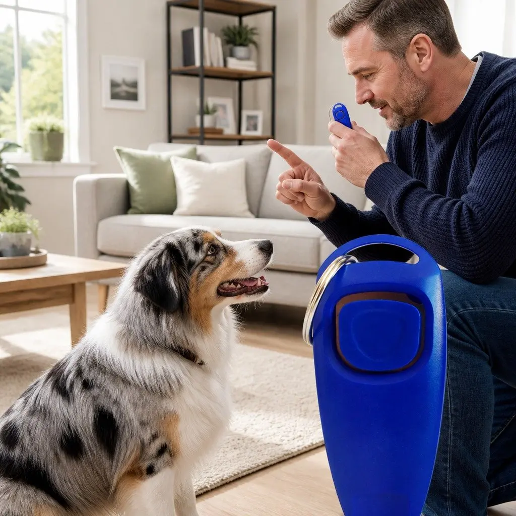 Dog Training Whistle Clicker Combo 2 in 1 PC Material 7.5cm Blue