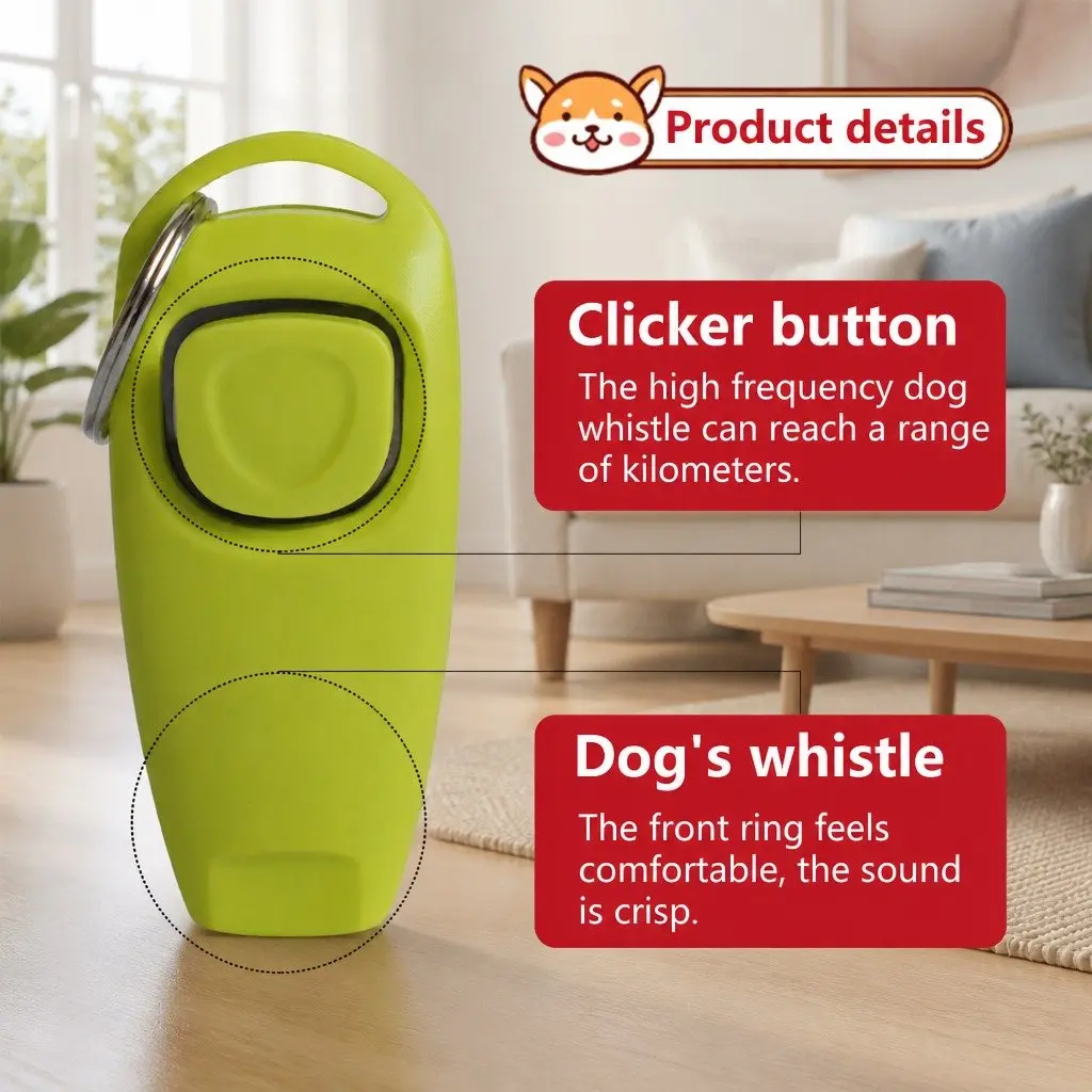 Dog Obedience Training Kit Clicker Whistle Combo PC Material Light Green 7.5cm