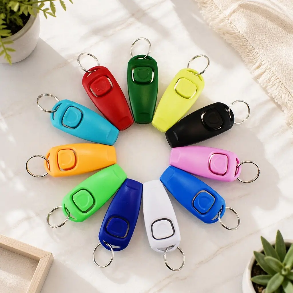Dog Obedience Training Kit Clicker Whistle Combo PC Material Light Green 7.5cm