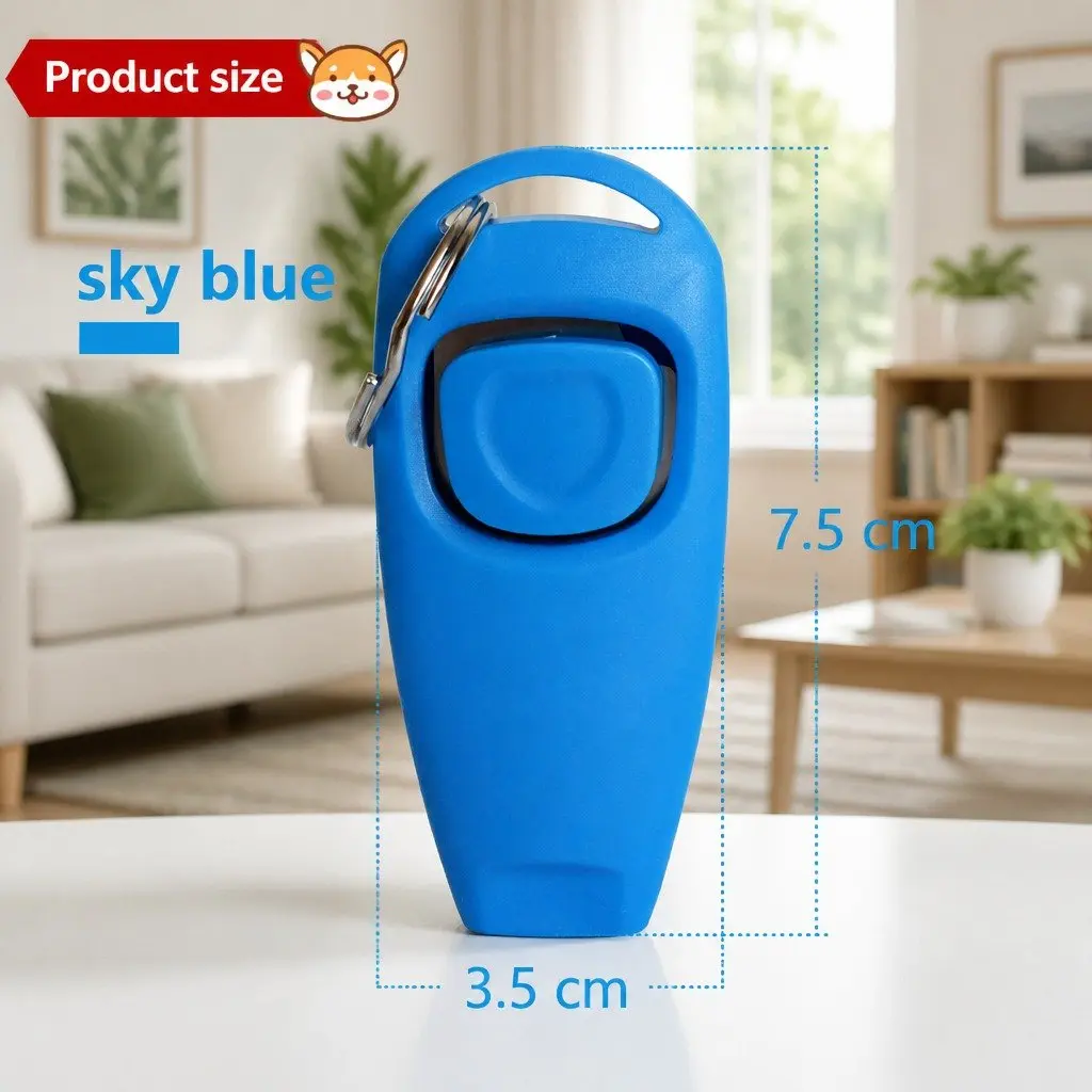 Dog Training Clicker Whistle Keychain Tool PC Material 7.5cm Blue