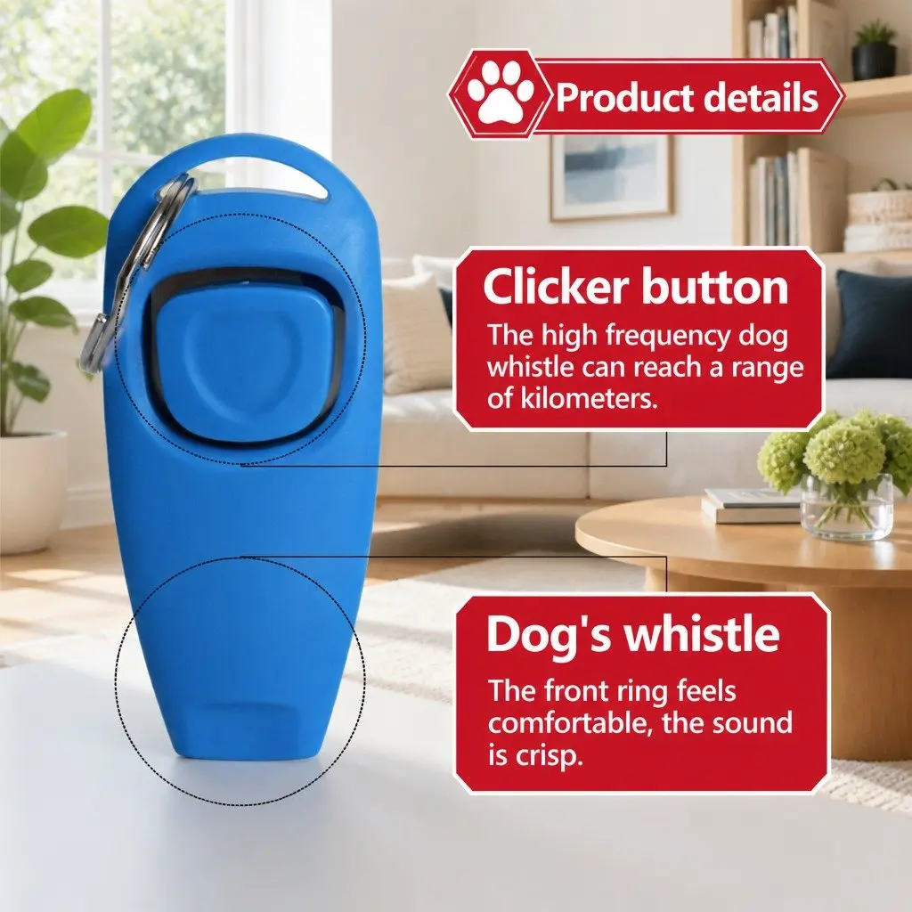 Dog Training Clicker Whistle Keychain Tool PC Material 7.5cm Blue
