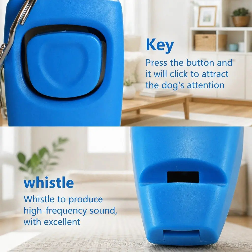 Dog Training Clicker Whistle Keychain Tool PC Material 7.5cm Blue