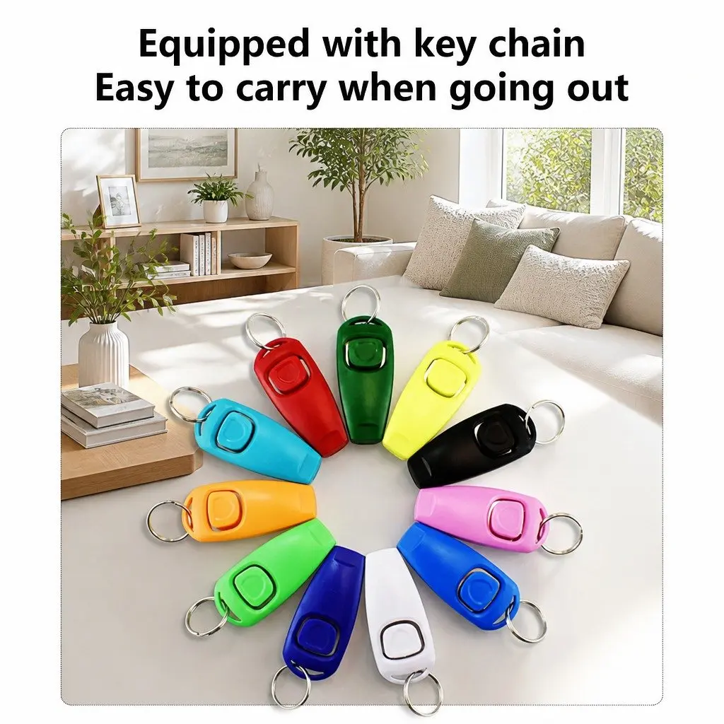 Dog Training Clicker Whistle Keychain Tool PC Material 7.5cm Blue