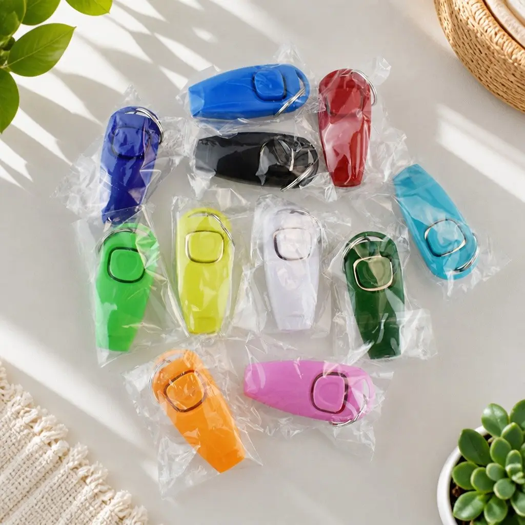 Dog Training Clicker Whistle Keychain Tool PC Material 7.5cm Blue
