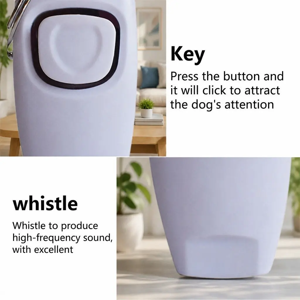 Dog Training Clicker Whistle Combo PC Material 7.5cm White
