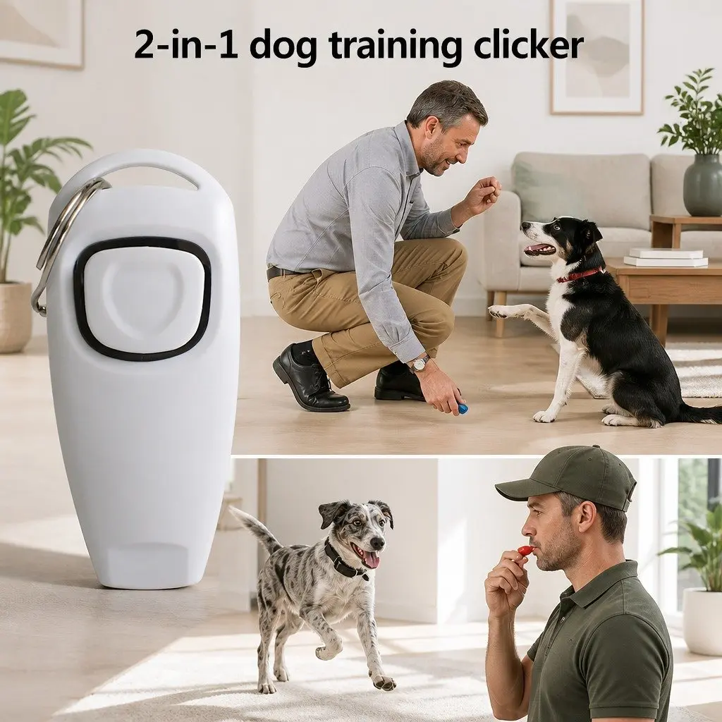 Dog Training Clicker Whistle Combo PC Material 7.5cm White