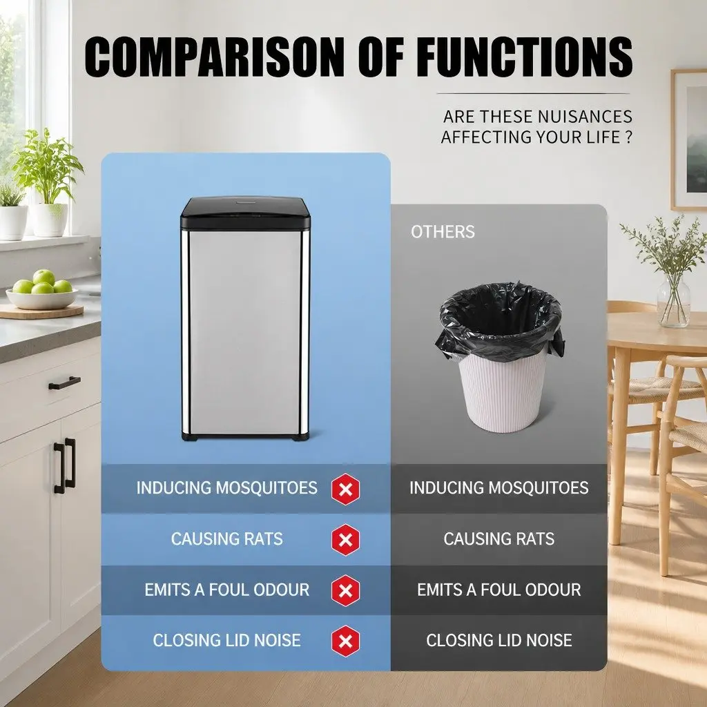 42L Stainless Steel Motion Sensor Trash Can Black Kitchen Waste Bin