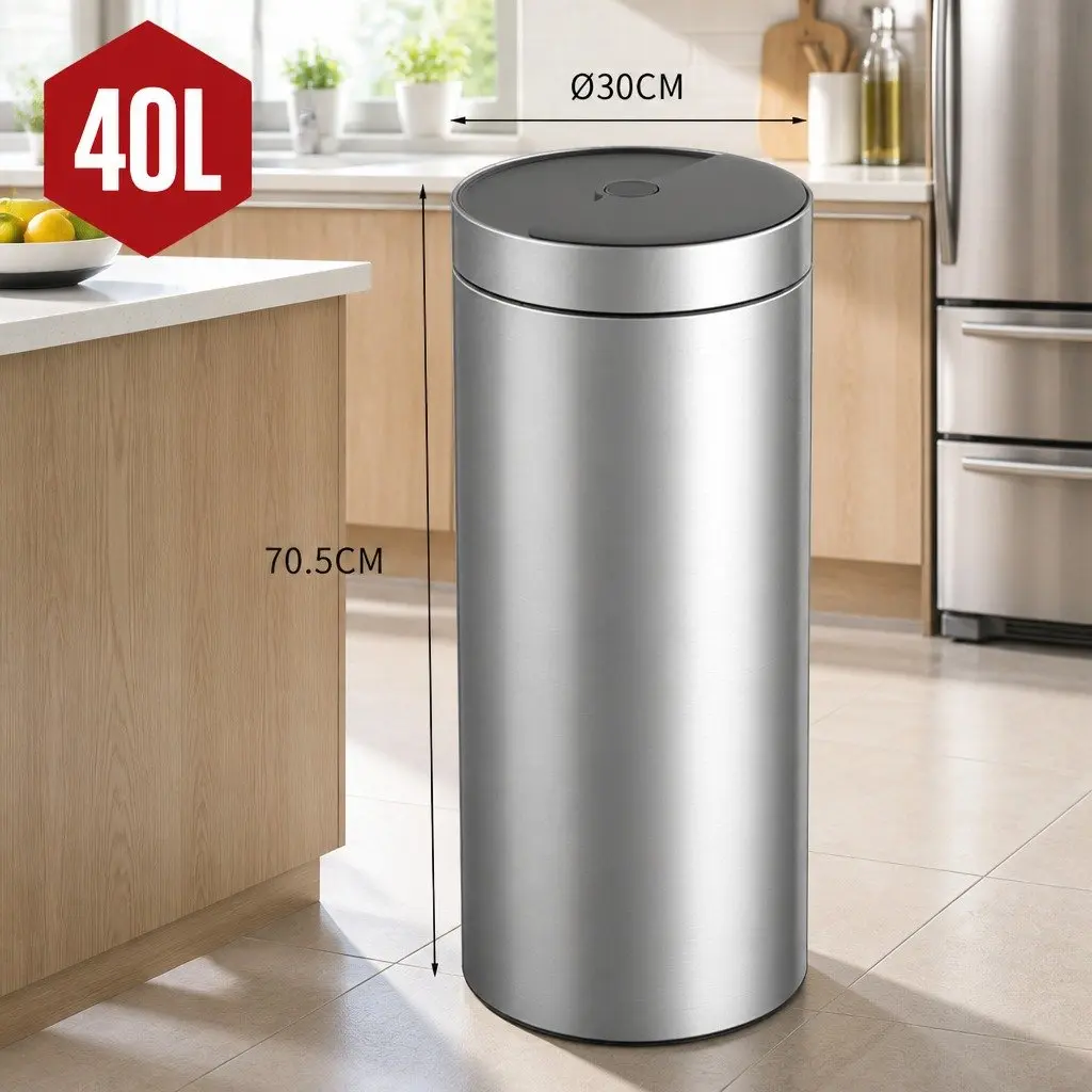 40L Touchless Stainless Steel Kitchen Trash Can Automatic Sensing Waste Bin Silver