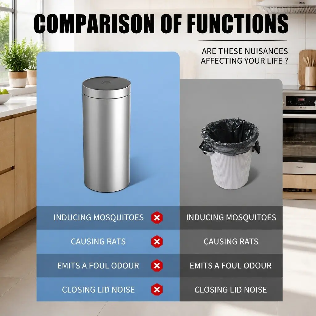 40L Touchless Stainless Steel Kitchen Trash Can Automatic Sensing Waste Bin Silver