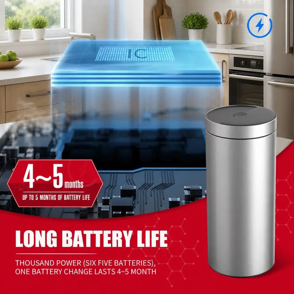 40L Touchless Stainless Steel Kitchen Trash Can Automatic Sensing Waste Bin Silver